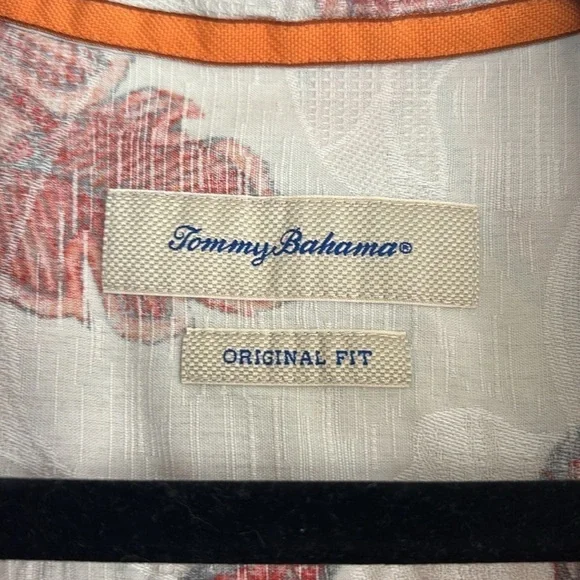 Tommy Bahama Reverse Print 100% Silk Camp Short Sleeve Casual Button Down size L